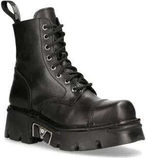 New Rock M-NEWMILI083-S19 Men's Metallic Combat Boots Black Leather Military Biker Goth Punk Shoes
