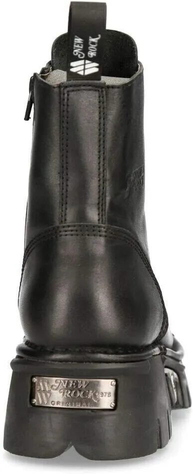 New Rock M-NEWMILI083-S19 Men's Metallic Combat Boots Black Leather Military Biker Goth Punk Shoes