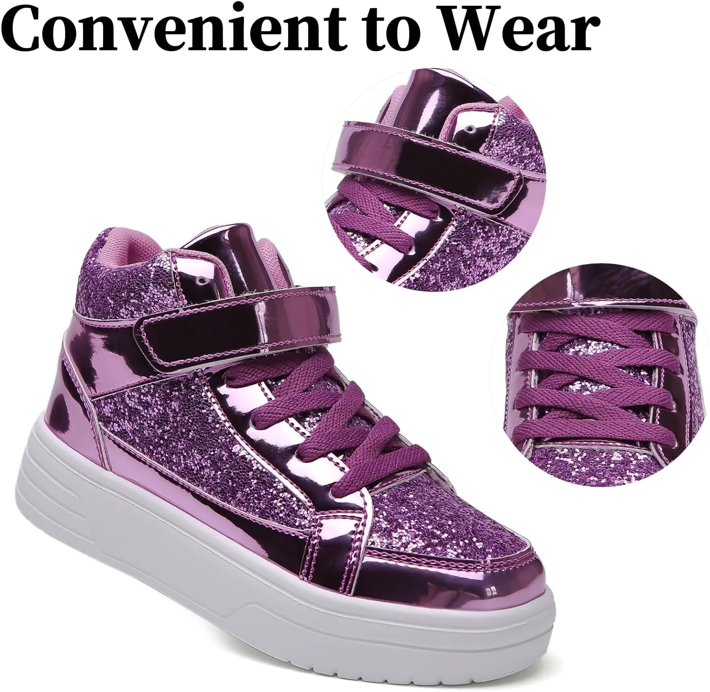 Nihaoya Kids High Top Fashion Sneakers for Girl Boy Shoes Glitter Boots