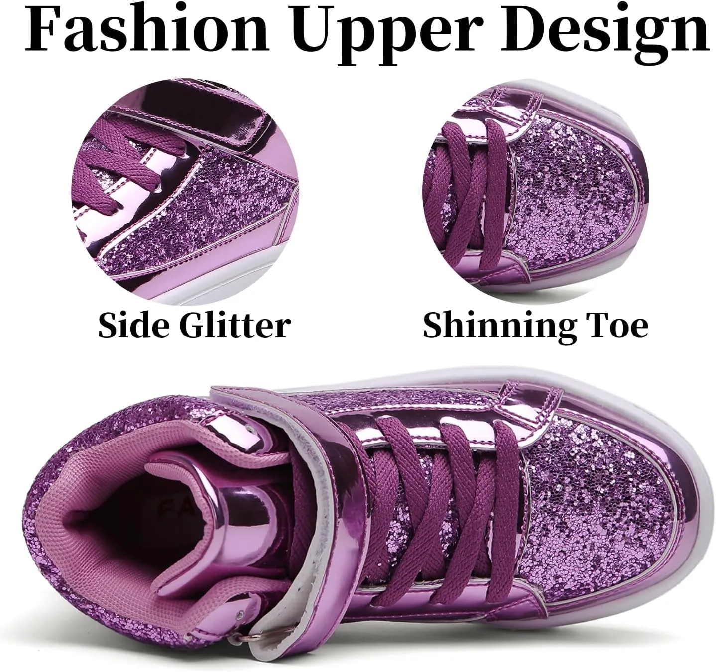 Nihaoya Kids High Top Fashion Sneakers for Girl Boy Shoes Glitter Boots