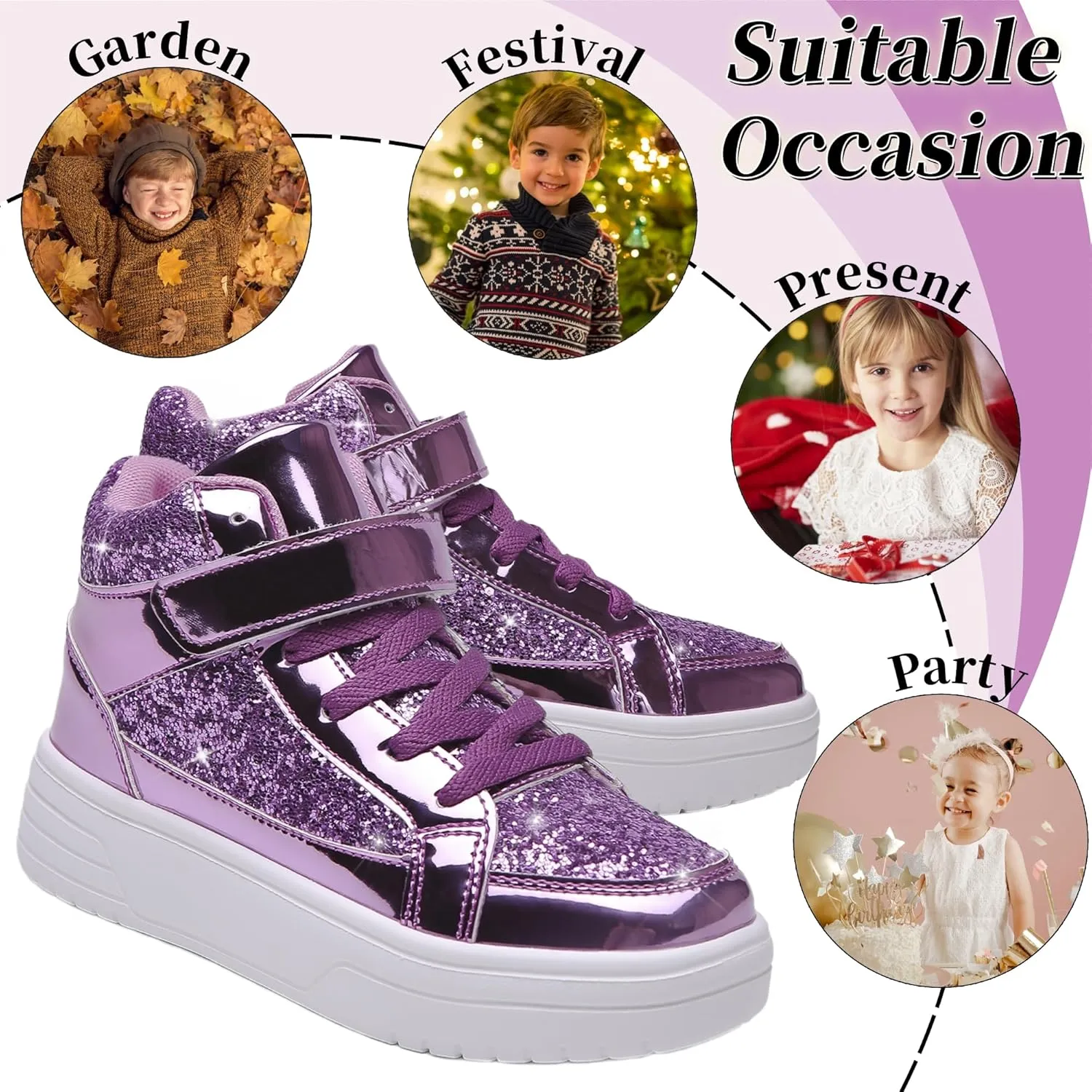 Nihaoya Kids High Top Fashion Sneakers for Girl Boy Shoes Glitter Boots