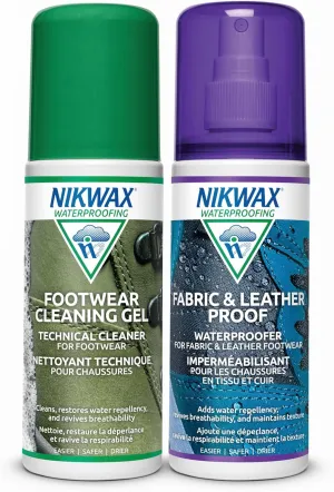 Nikwax Fabric & Leather Footwear Cleaning and Waterproofing DUO-Pack, 125ml, Spray On, Restores DWR Water Repellency, Shoe Care, Boot & Footwear Cleaner, Rain Protection, Safe for Gore-Tex