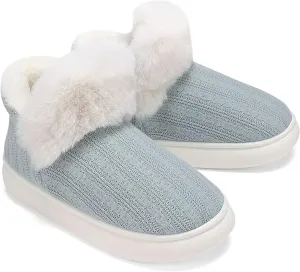 NineCiFun Women's Fuzzy Winter Bootie Slippers Knitted Ankle Boots Slippers Warm House Shoes Outdoor Indoor with Plush Fur Lining