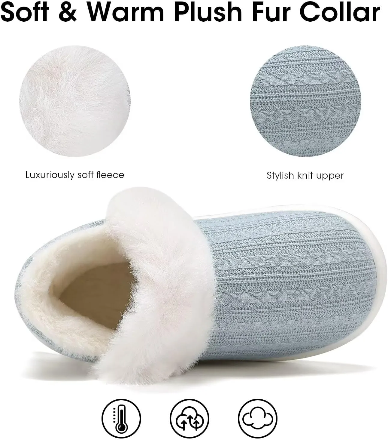 NineCiFun Women's Fuzzy Winter Bootie Slippers Knitted Ankle Boots Slippers Warm House Shoes Outdoor Indoor with Plush Fur Lining