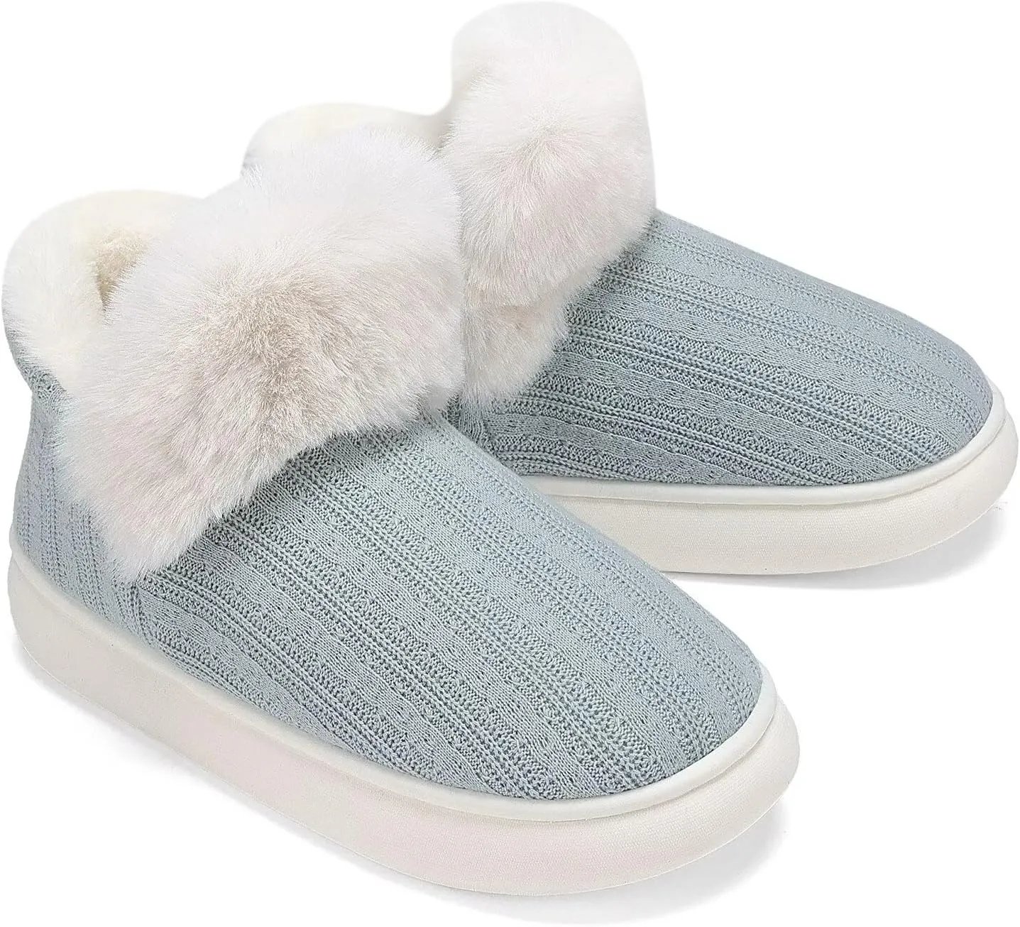 NineCiFun Women's Fuzzy Winter Bootie Slippers Knitted Ankle Boots Slippers Warm House Shoes Outdoor Indoor with Plush Fur Lining
