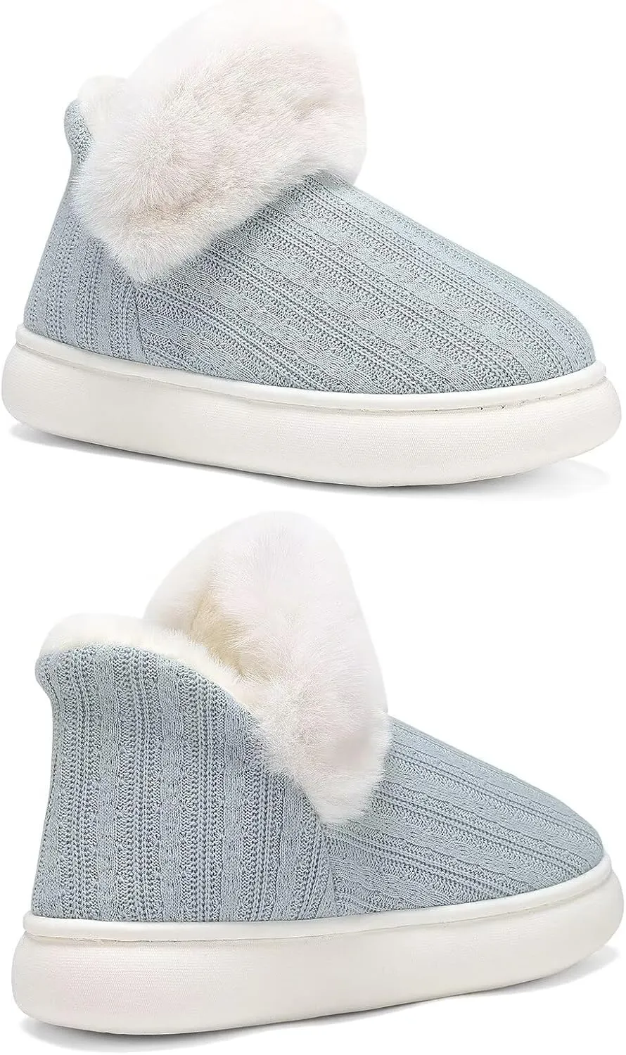 NineCiFun Women's Fuzzy Winter Bootie Slippers Knitted Ankle Boots Slippers Warm House Shoes Outdoor Indoor with Plush Fur Lining