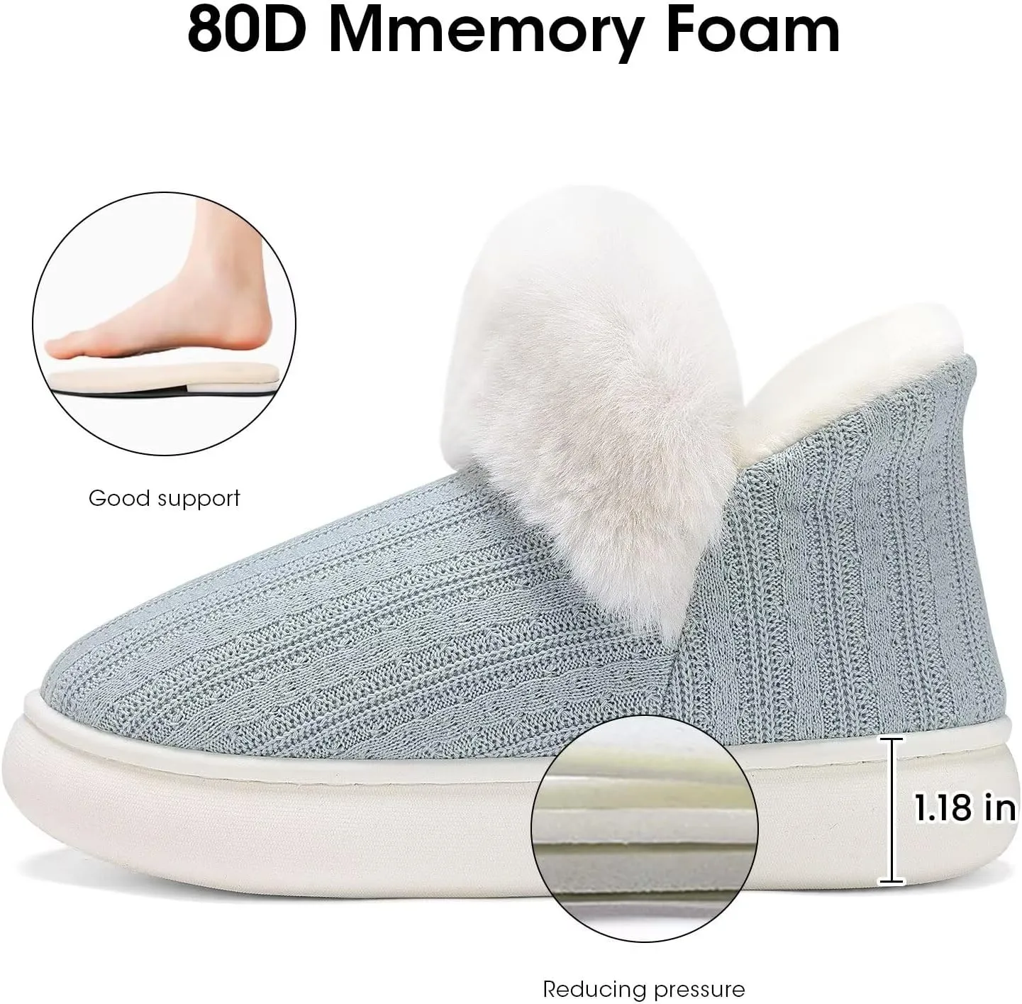 NineCiFun Women's Fuzzy Winter Bootie Slippers Knitted Ankle Boots Slippers Warm House Shoes Outdoor Indoor with Plush Fur Lining