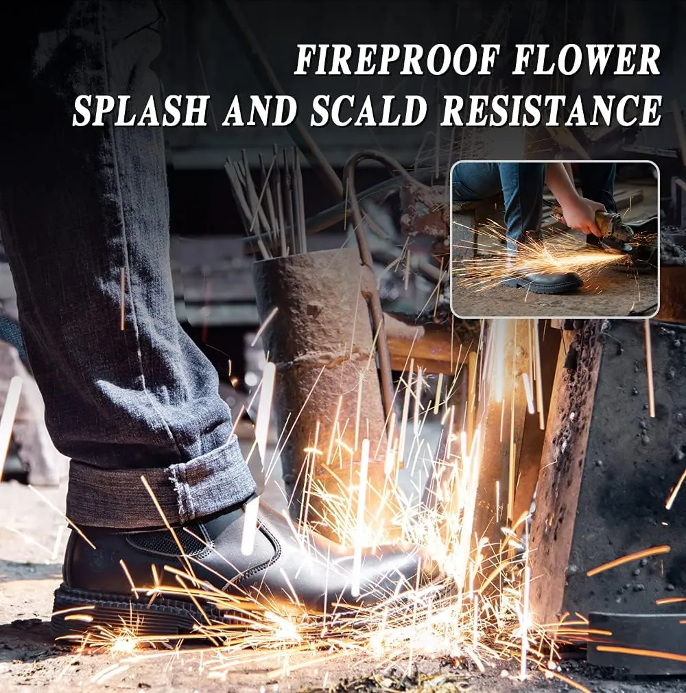 NOLINSHIELD Steel Toe Boots for men,Slip-on Lightweight Working Boots,Safety,Leather,Comfortable,Puncture-Proof,Mechanic Work Boots