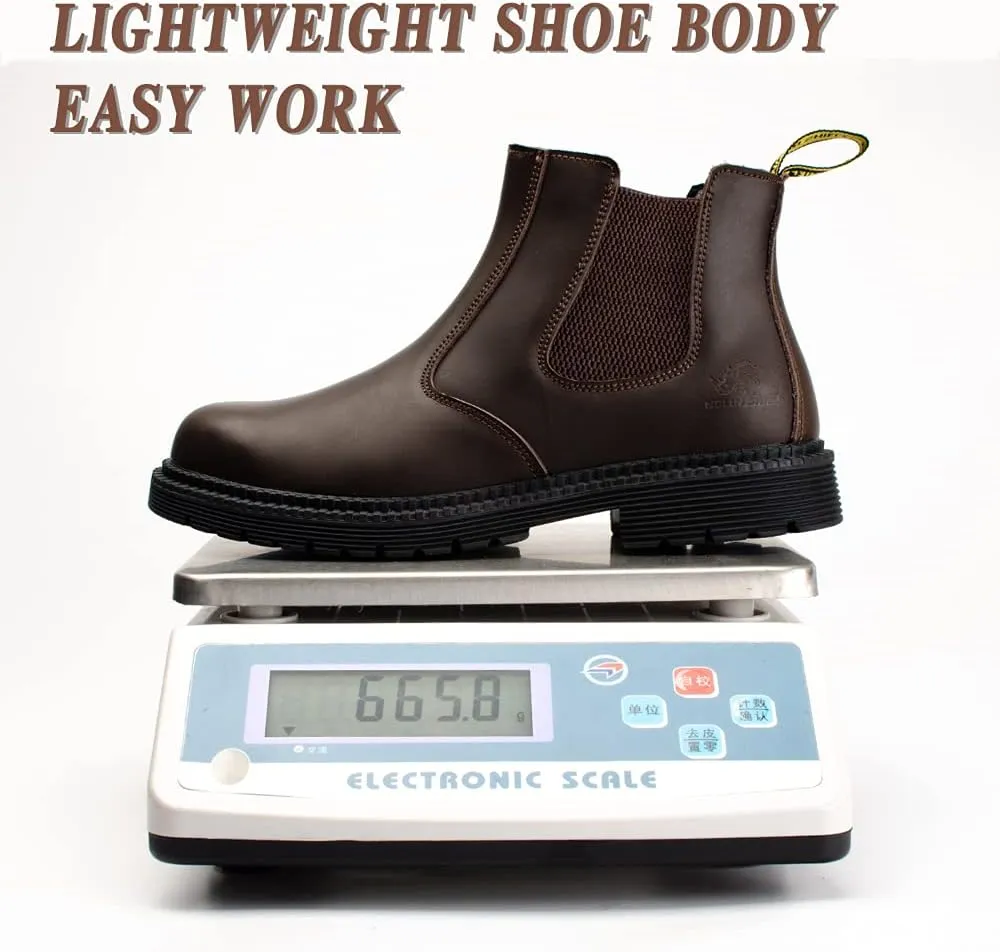 NOLINSHIELD Steel Toe Boots for men,Slip-on Lightweight Working Boots,Safety,Leather,Comfortable,Puncture-Proof,Mechanic Work Boots