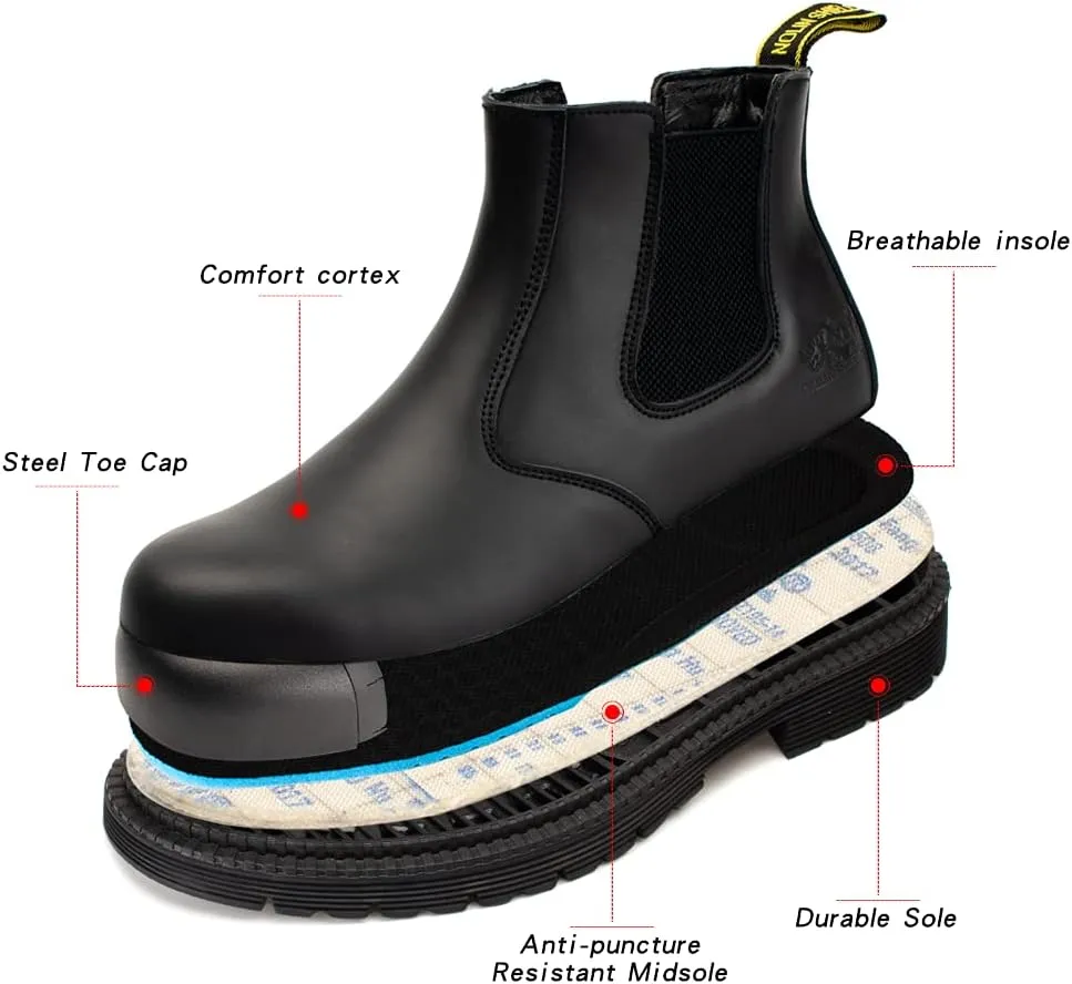 NOLINSHIELD Steel Toe Boots for men,Slip-on Lightweight Working Boots,Safety,Leather,Comfortable,Puncture-Proof,Mechanic Work Boots