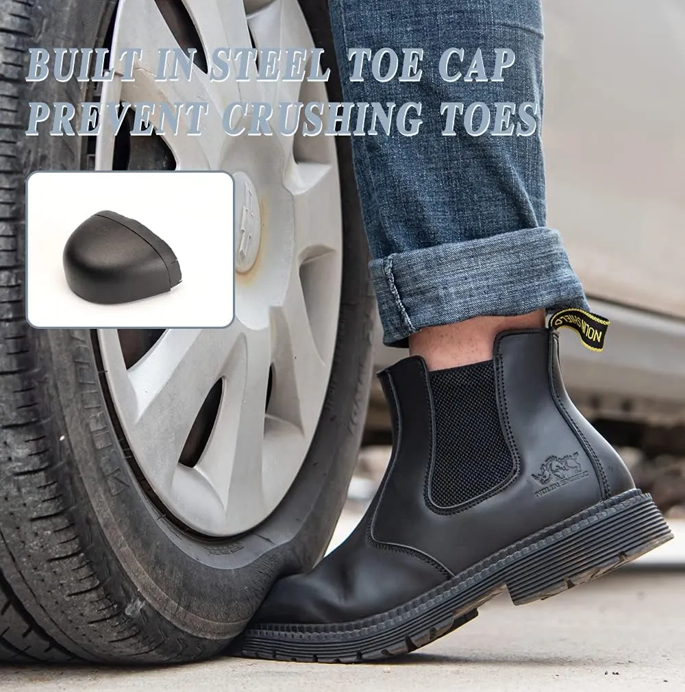 NOLINSHIELD Steel Toe Boots for men,Slip-on Lightweight Working Boots,Safety,Leather,Comfortable,Puncture-Proof,Mechanic Work Boots