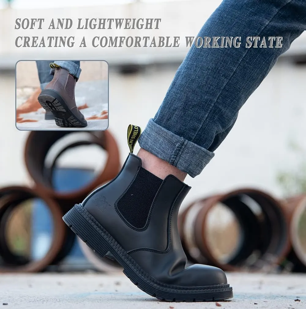 NOLINSHIELD Steel Toe Boots for men,Slip-on Lightweight Working Boots,Safety,Leather,Comfortable,Puncture-Proof,Mechanic Work Boots