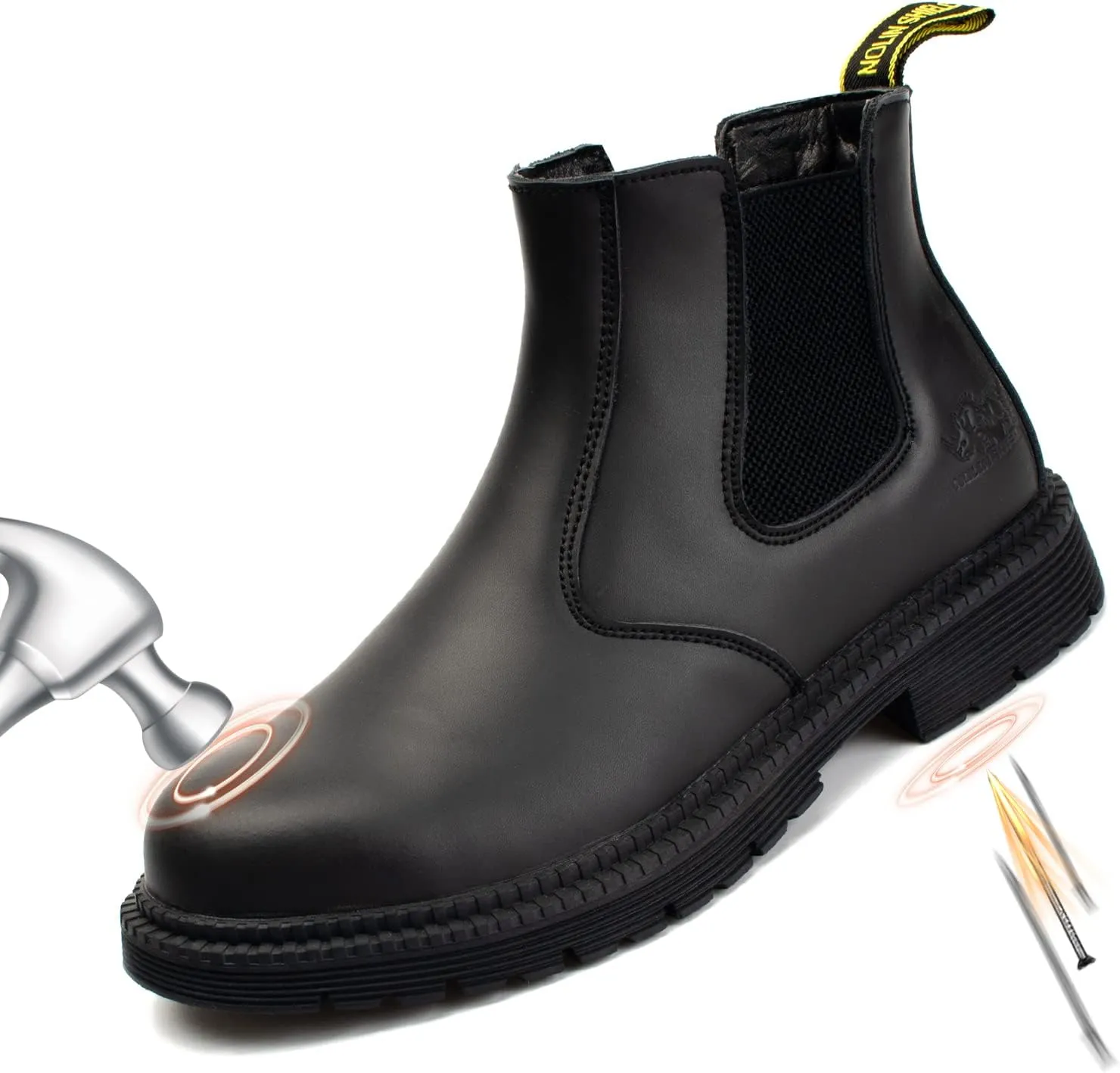 NOLINSHIELD Steel Toe Boots for men,Slip-on Lightweight Working Boots,Safety,Leather,Comfortable,Puncture-Proof,Mechanic Work Boots