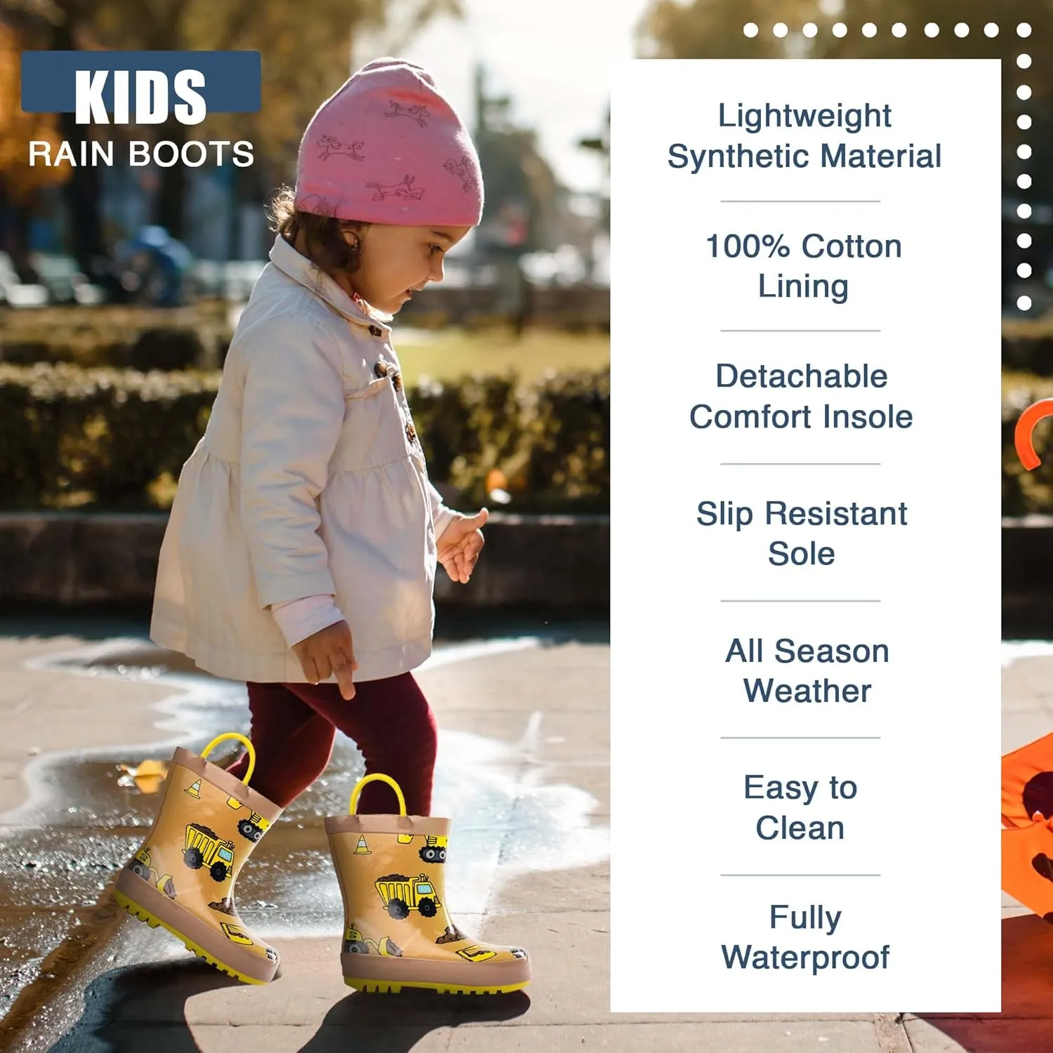 NORTY Rubber Rain Boots for Kids - Waterproof Rubber Boots Boys and Girls Solid & Printed Rainboots for Toddlers and Kids