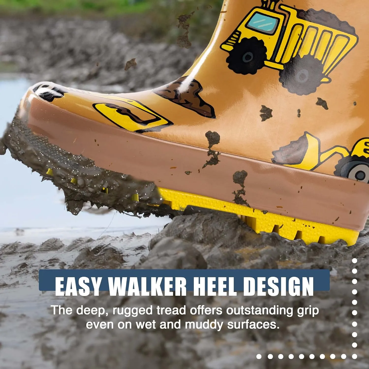 NORTY Rubber Rain Boots for Kids - Waterproof Rubber Boots Boys and Girls Solid & Printed Rainboots for Toddlers and Kids