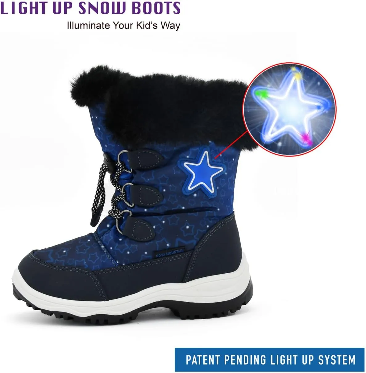 Nova Mountain Light Up Boots Boys Girls Little Kids Winter Snow Boots