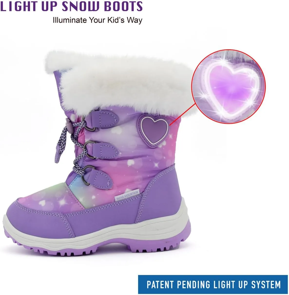 Nova Mountain Light Up Boots Boys Girls Little Kids Winter Snow Boots