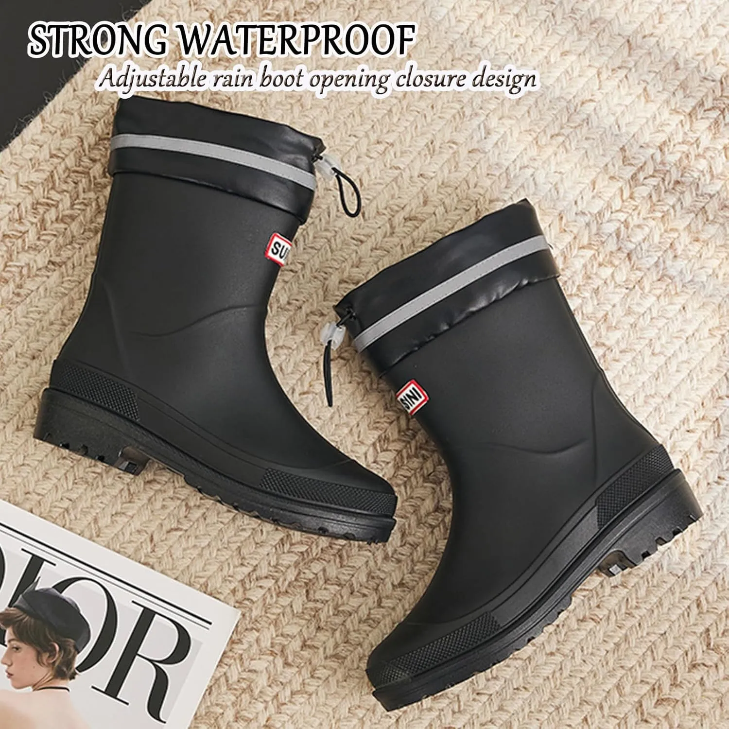Nutropa Mid Calf Rain Boots for Women,Waterproof Garden Shoes Anti-Slip Rainboots,Outdoor Work Rain Shoes