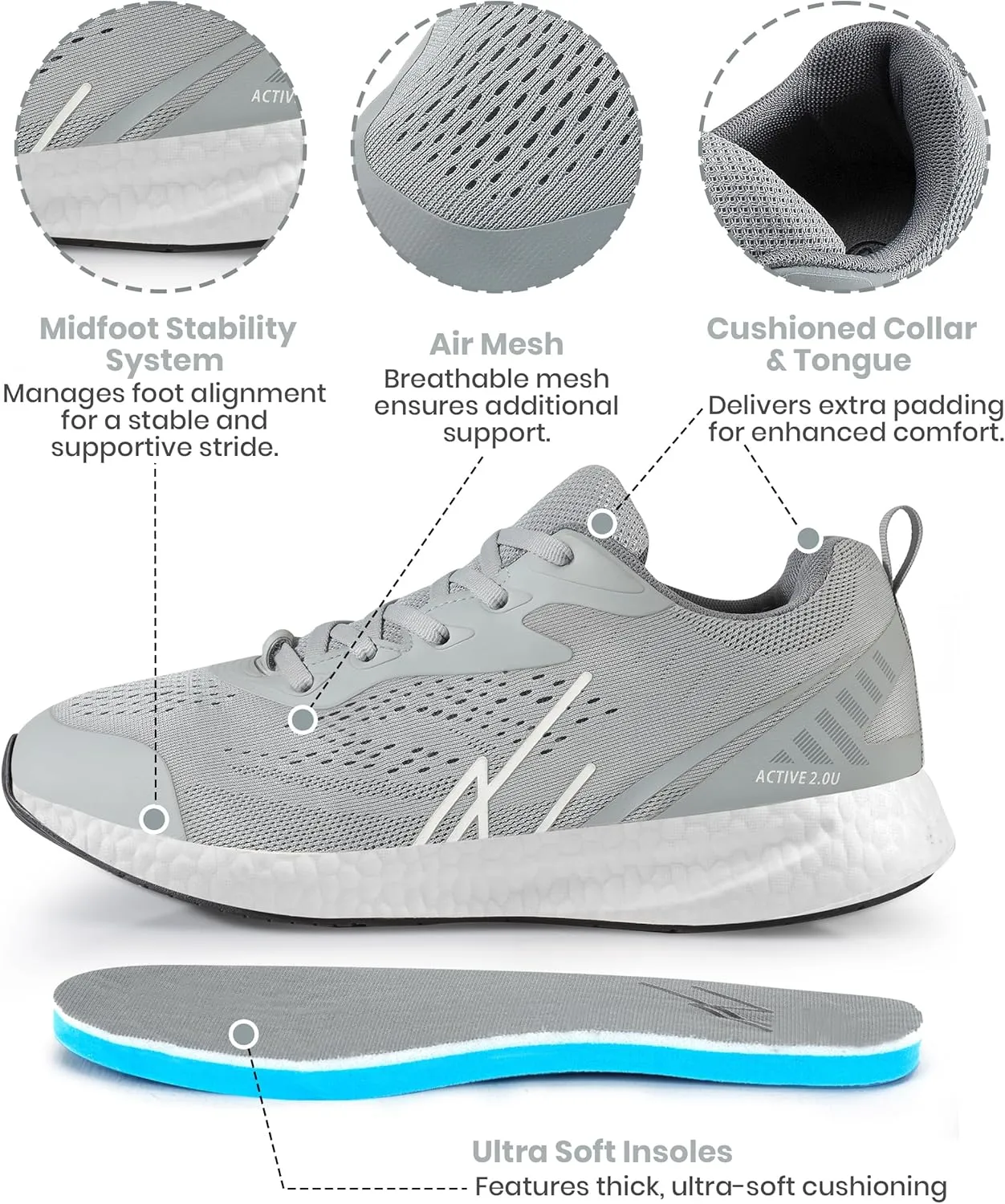 NY Threads Men's Running Shoes Comfortable and Lightweight Casual Sneakers