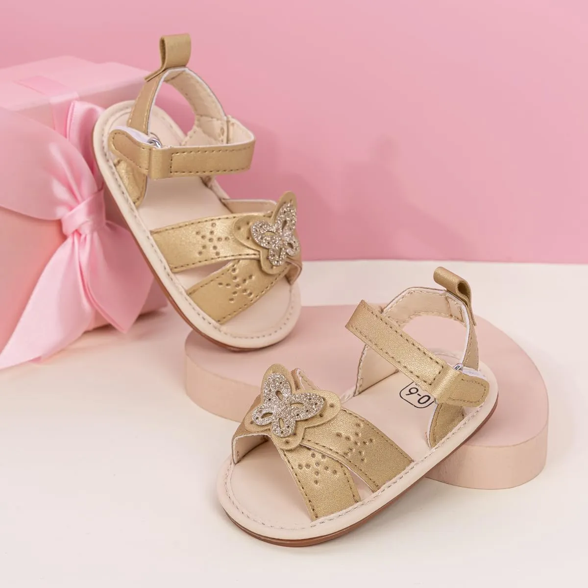 Oamico Baby Girl Sandals Infant Soft Anti-Slip Rubber Sole Casual Beach Sandals Newborn Bowknot Outdoor First Walker Summer Shoes for Baby Girls Flat Sandal