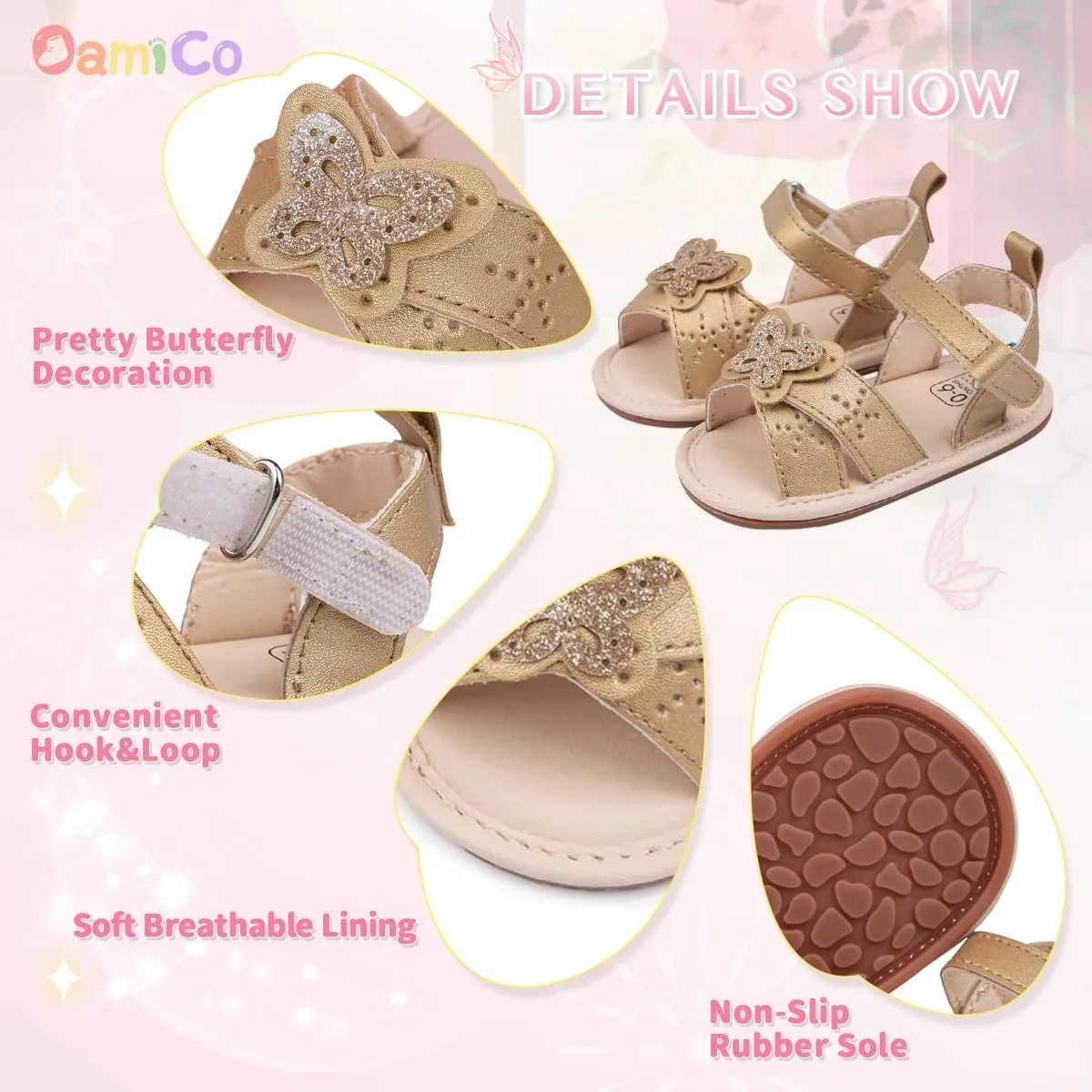 Oamico Baby Girl Sandals Infant Soft Anti-Slip Rubber Sole Casual Beach Sandals Newborn Bowknot Outdoor First Walker Summer Shoes for Baby Girls Flat Sandal