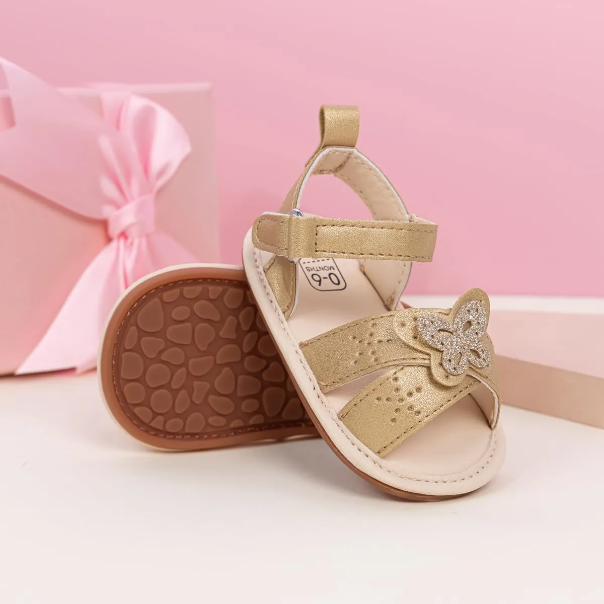 Oamico Baby Girl Sandals Infant Soft Anti-Slip Rubber Sole Casual Beach Sandals Newborn Bowknot Outdoor First Walker Summer Shoes for Baby Girls Flat Sandal