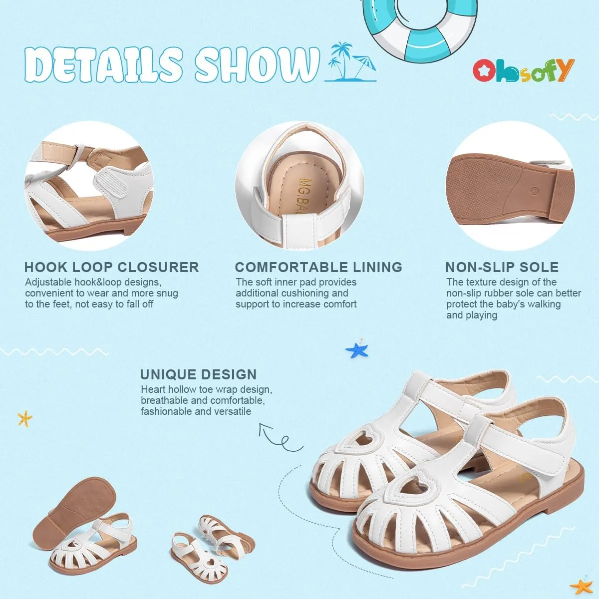 ohsofy Girls Sandals Closed Toe Flower Summer Outdoor Beach Dress Shoes (Toddler/Little Kid)
