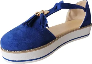 oiangi Womens Shoes Sandals Dressy Fashion Tassel Round Toe Hollow out Flat Pumps Comfortable Thick Bottom Buckle Strap Casual Beach Shoes