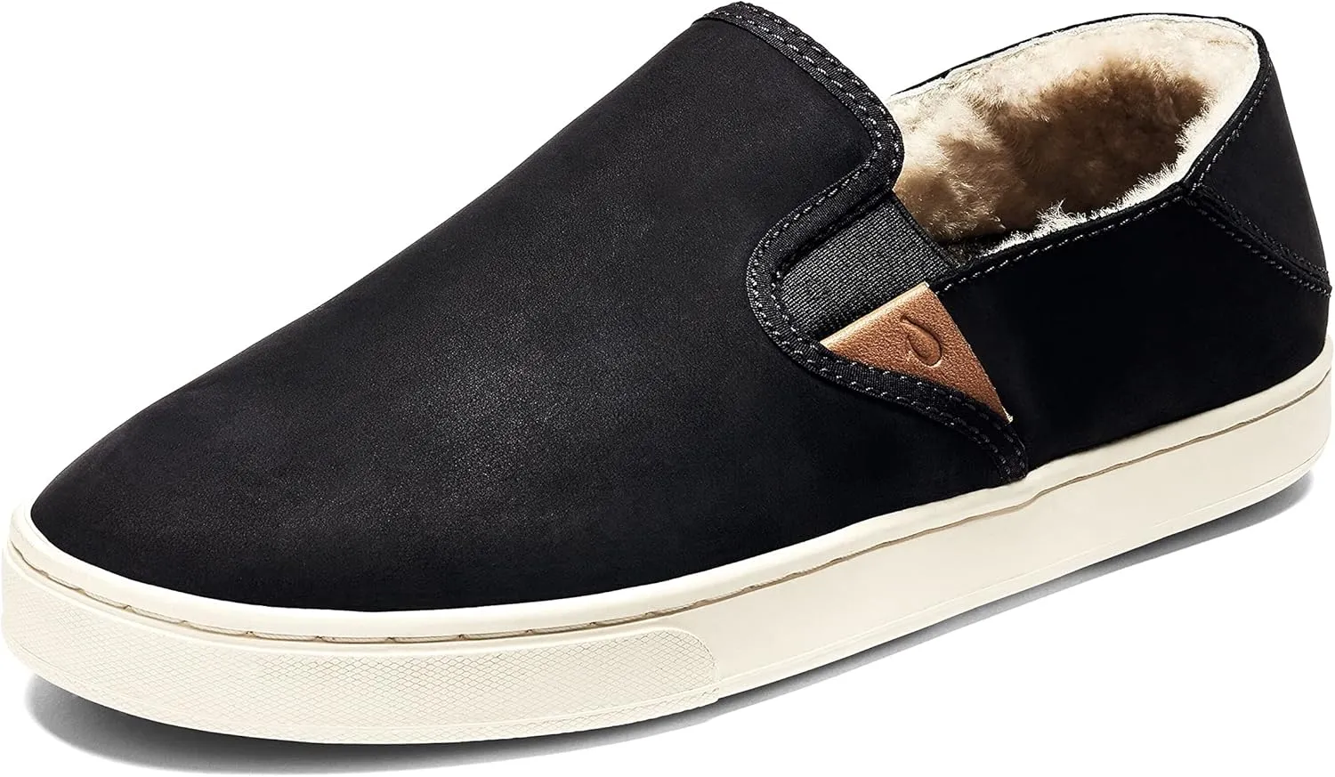 OLUKAI Pehuea Heu Women's Slip-On Sneakers, Genuine Shearling & Premium Waterproof Nubuck Leather, Cozy Slippers with Drop-in Heel Design