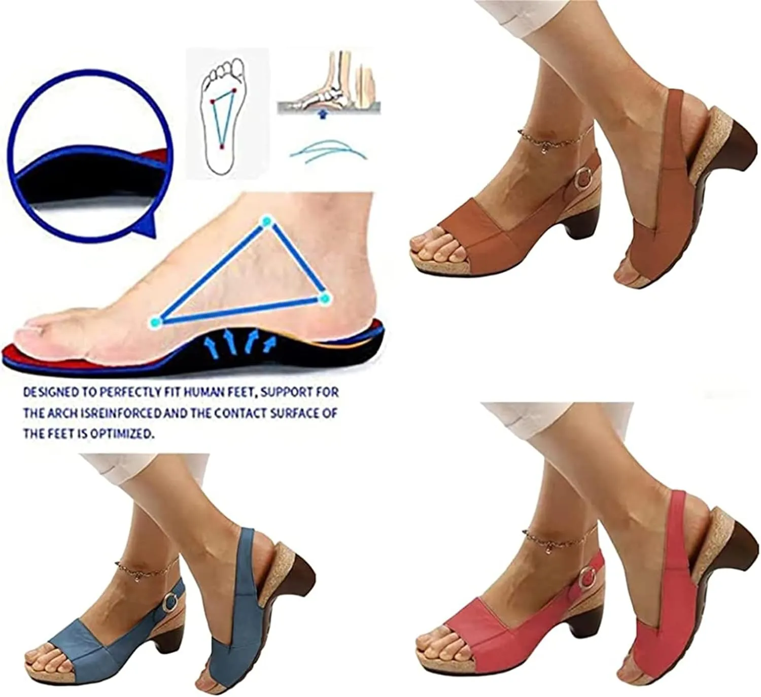 OMIREL Orthopedic Sandals for Women Anti-Slip Breathable Sandal Slip on Flip Flops Comfortable Walking Sandals with Arch Support Wedge Sandals,Red,US8/EU39