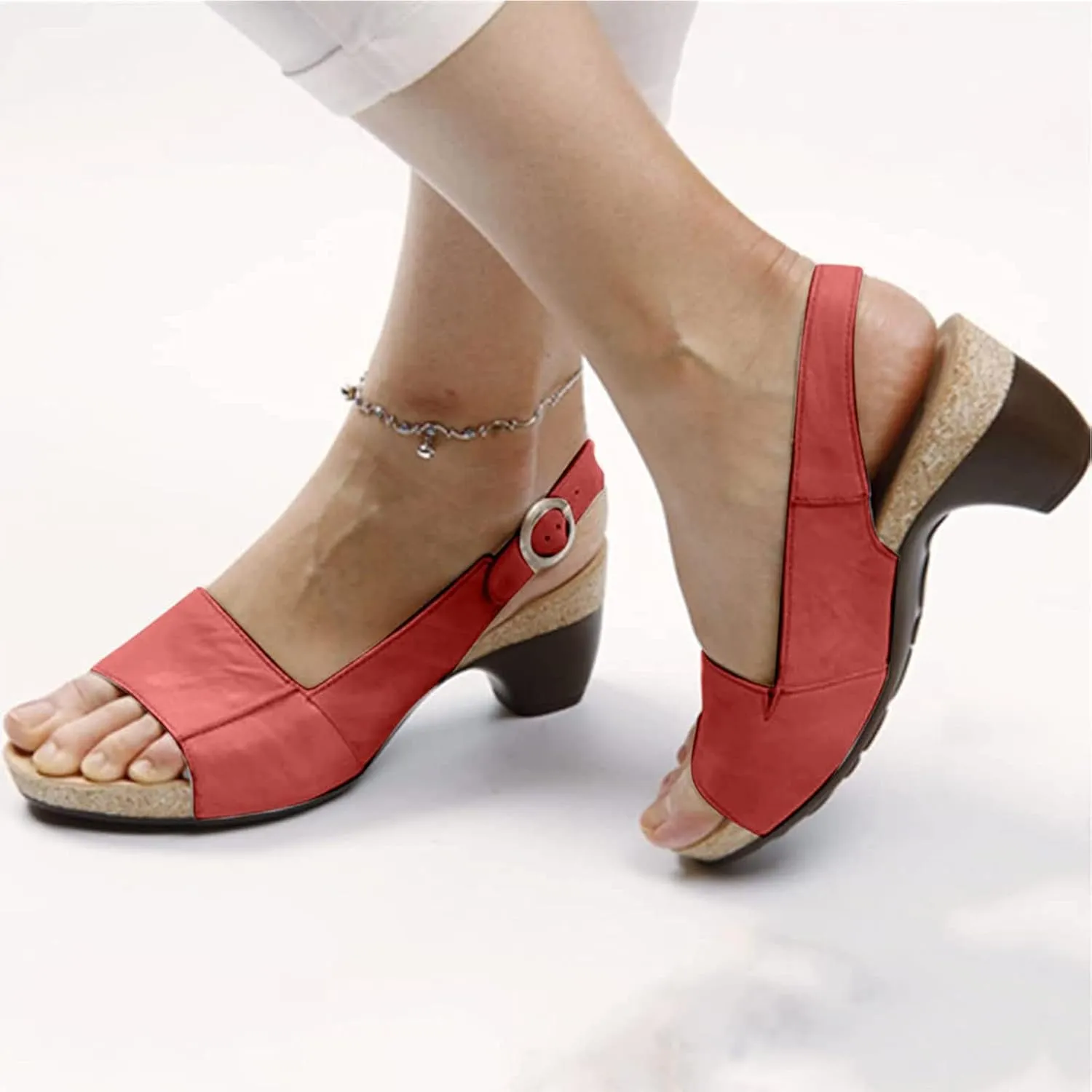 OMIREL Orthopedic Sandals for Women Anti-Slip Breathable Sandal Slip on Flip Flops Comfortable Walking Sandals with Arch Support Wedge Sandals,Red,US8/EU39
