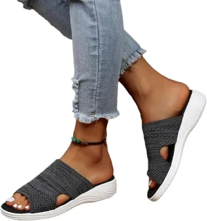 OMIREL Platform Sandals Women Casual Summer Hollow Out Vintage Comfy Sports Knit Sandals Slip on Slipper Open Toe Fish Mouth Beach Casual Sandals,Black,US6/EU37