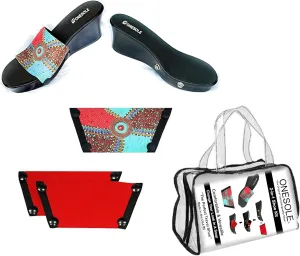 Onesole Elegance Black Travel Kit, wedge sandals for women As Seen on Shark Tank Interchangeable Soles, Soft Step Wedge Shoes with Turq Circ Crystal Top and Travel bag (Size 8)