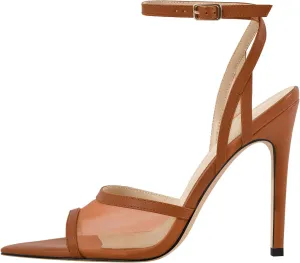 onlymaker Women's Sexy Peep Toe Fishnet Mesh Ankle Sandals Point Toe Cross Buckle Strappy Open-back Stiletto High Heel Sandals