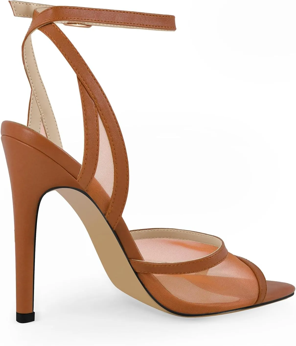onlymaker Women's Sexy Peep Toe Fishnet Mesh Ankle Sandals Point Toe Cross Buckle Strappy Open-back Stiletto High Heel Sandals