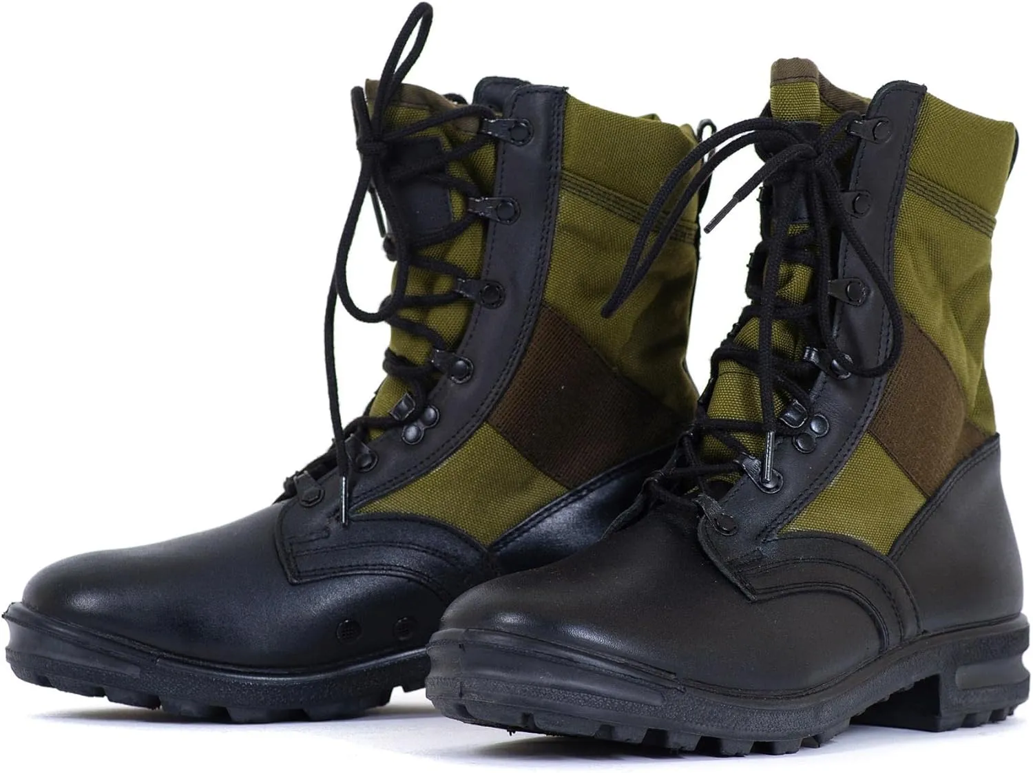 Original German Army Jungle Boots For Men - BALTES Black/Green Men’s Military Boots - Leather Combat Boots Men