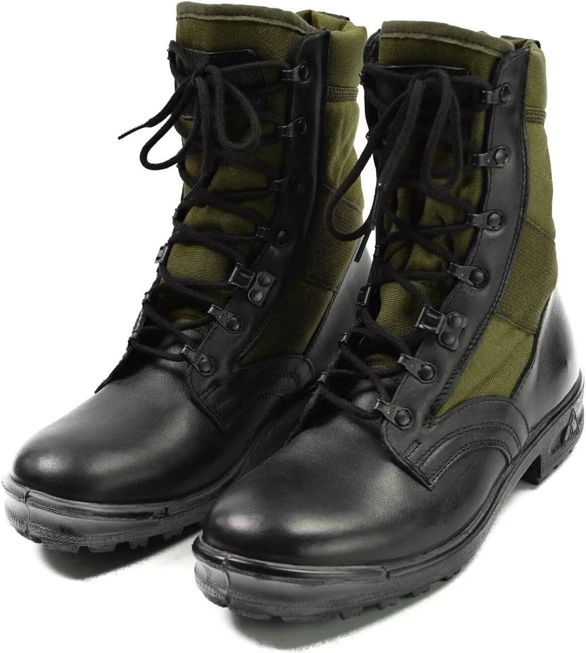 Original German Army Jungle Boots For Men - BALTES Black/Green Men’s Military Boots - Leather Combat Boots Men