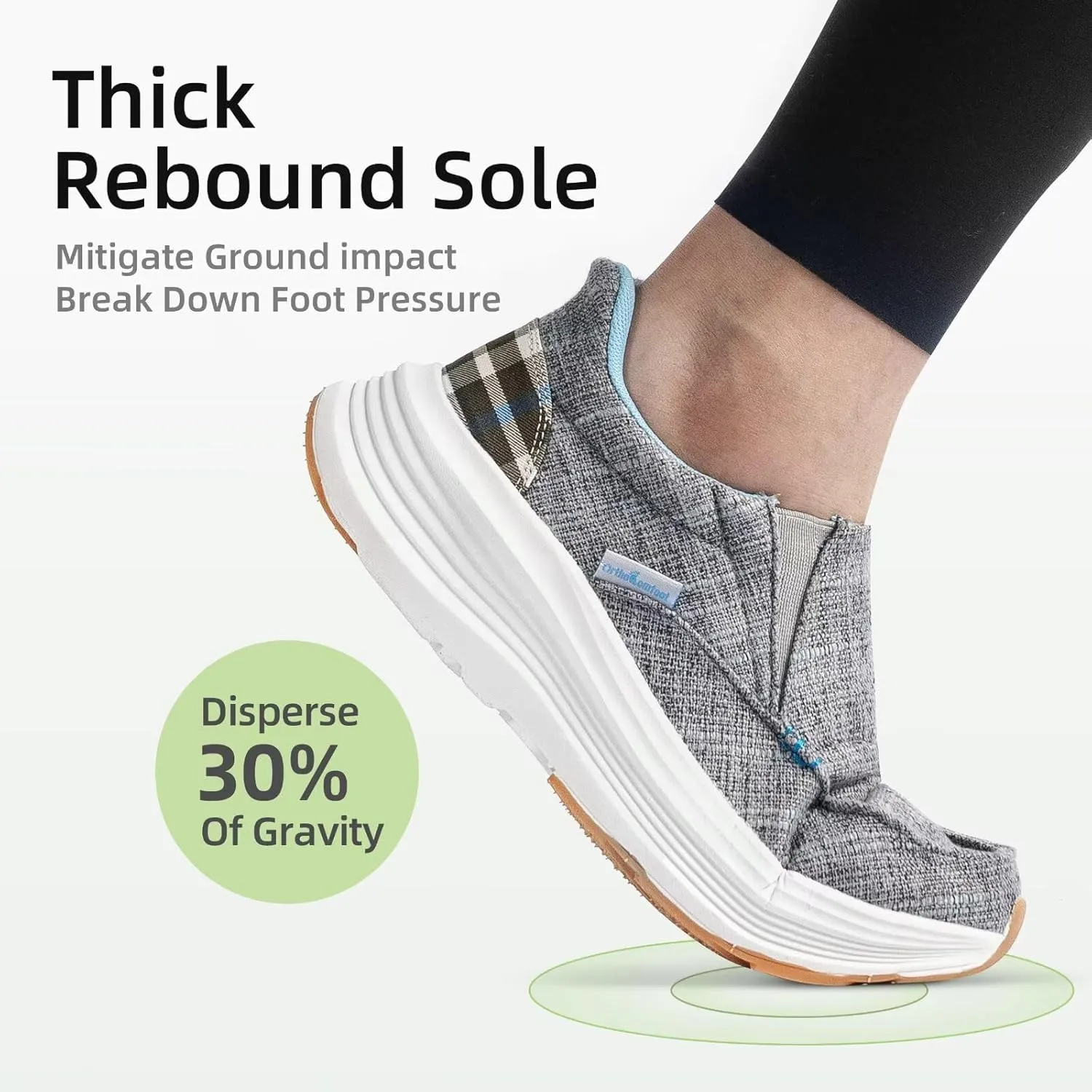 OrthoComfoot Women's Orthopedic Slip On Loafers: Comfortable Orthotic Walking Shoes with Arch Support for Plantar Fasciitis, Canvas Thick Sole Loafers for Foot and Heel Pain Relief