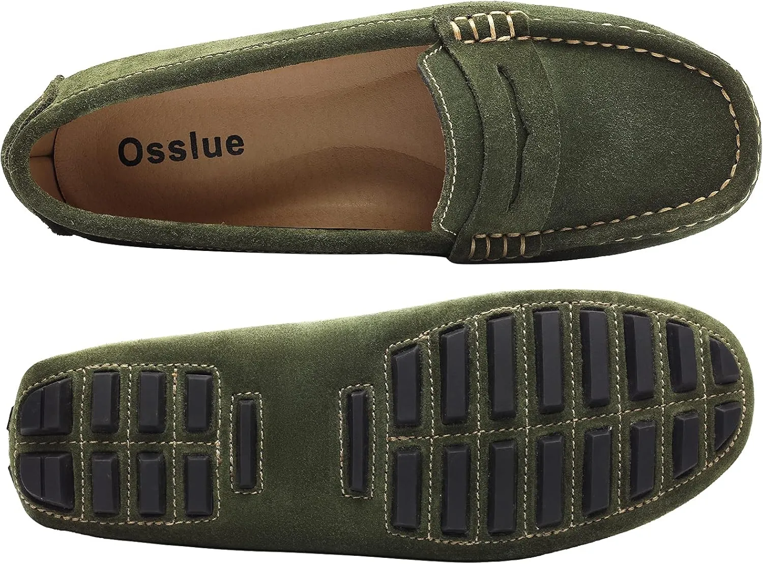 Osslue Women's Suede Leather Casual Penny Loafers Retro Ladies Moccasins Driving Mocs Comfort Slip-On Fashion Boat Shoes Classic Flats