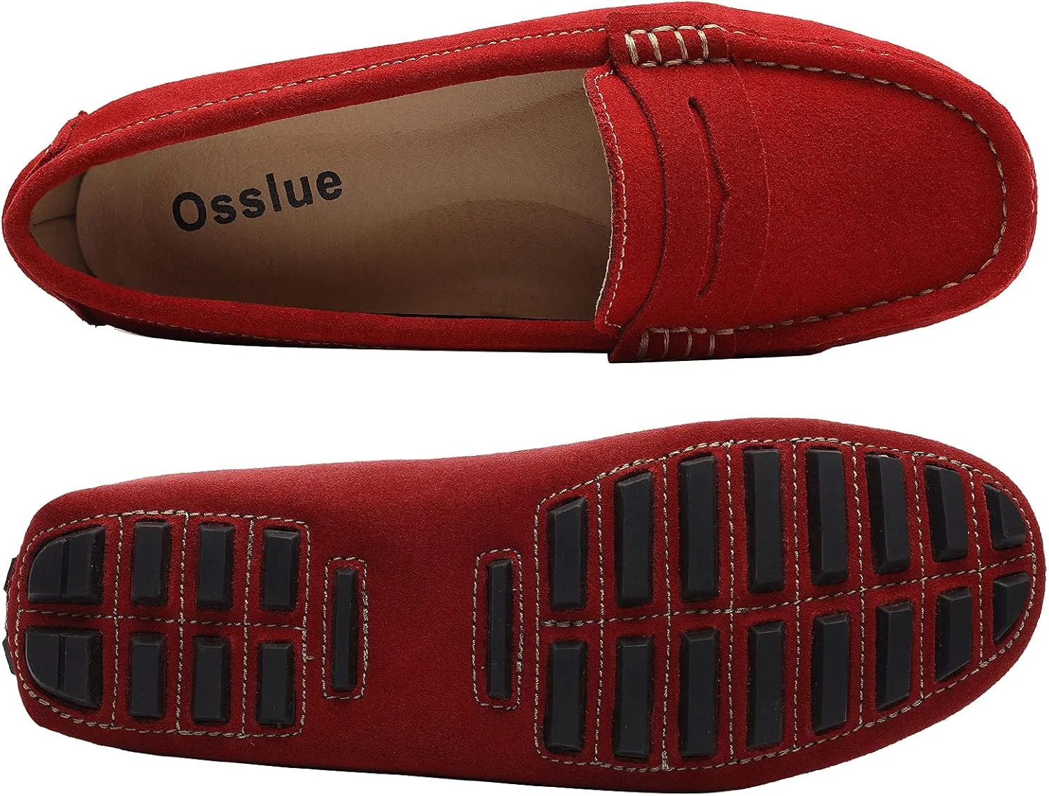 Osslue Women's Suede Leather Casual Penny Loafers Retro Ladies Moccasins Driving Mocs Comfort Slip-On Fashion Boat Shoes Classic Flats