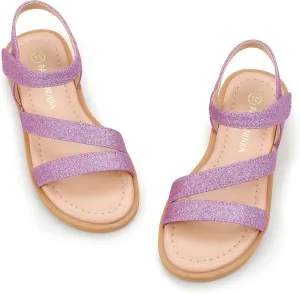 PANDANINJIA Girls Sandals Monica Summer Open Toe Flats Shoes Dress Sandals for Toddler Little Kid Big Kid