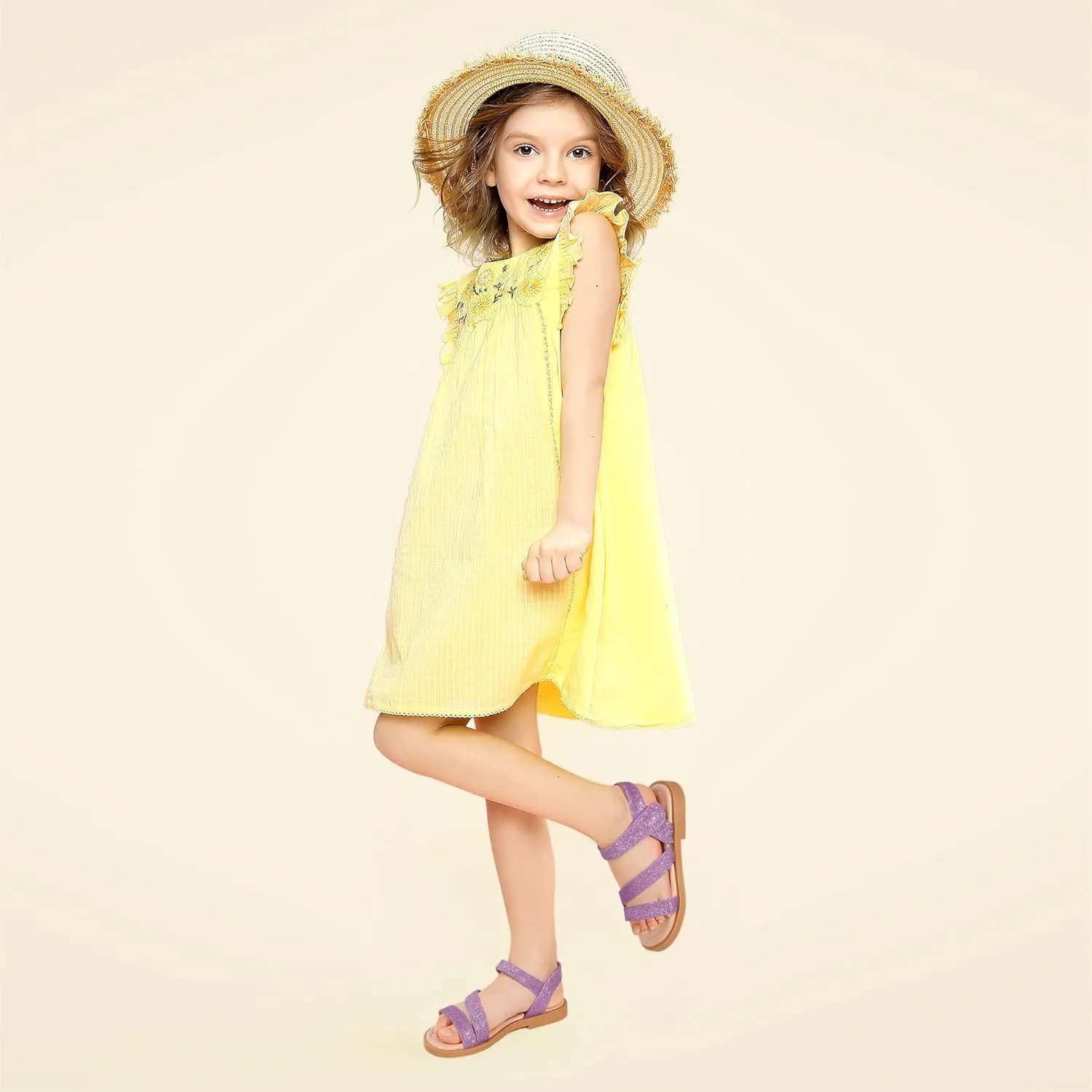 PANDANINJIA Girls Sandals Monica Summer Open Toe Flats Shoes Dress Sandals for Toddler Little Kid Big Kid