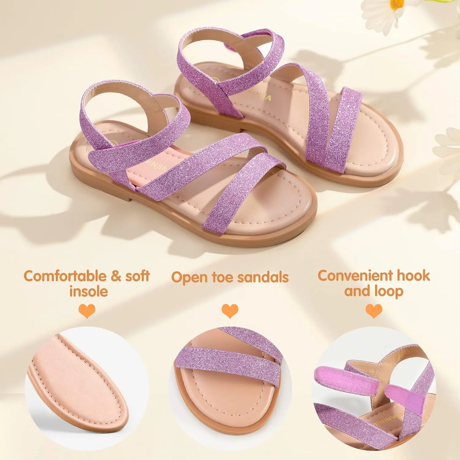 PANDANINJIA Girls Sandals Monica Summer Open Toe Flats Shoes Dress Sandals for Toddler Little Kid Big Kid