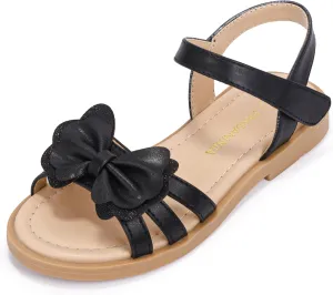 PANDANINJIA Girls Sandals, Open Toe Cute Bow Princess Girls Flats, Sparkly Summer Dress Shoes Sandals for Toddler/Little Kid/Big Kid