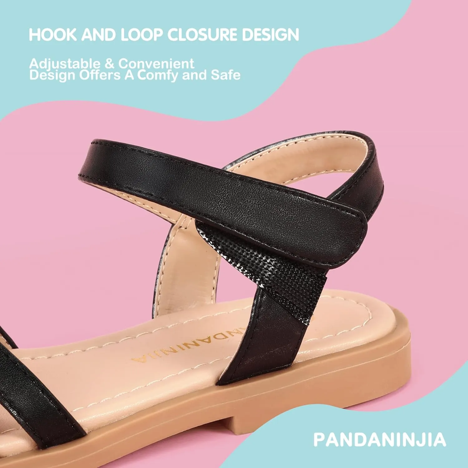 PANDANINJIA Girls Sandals, Open Toe Cute Bow Princess Girls Flats, Sparkly Summer Dress Shoes Sandals for Toddler/Little Kid/Big Kid