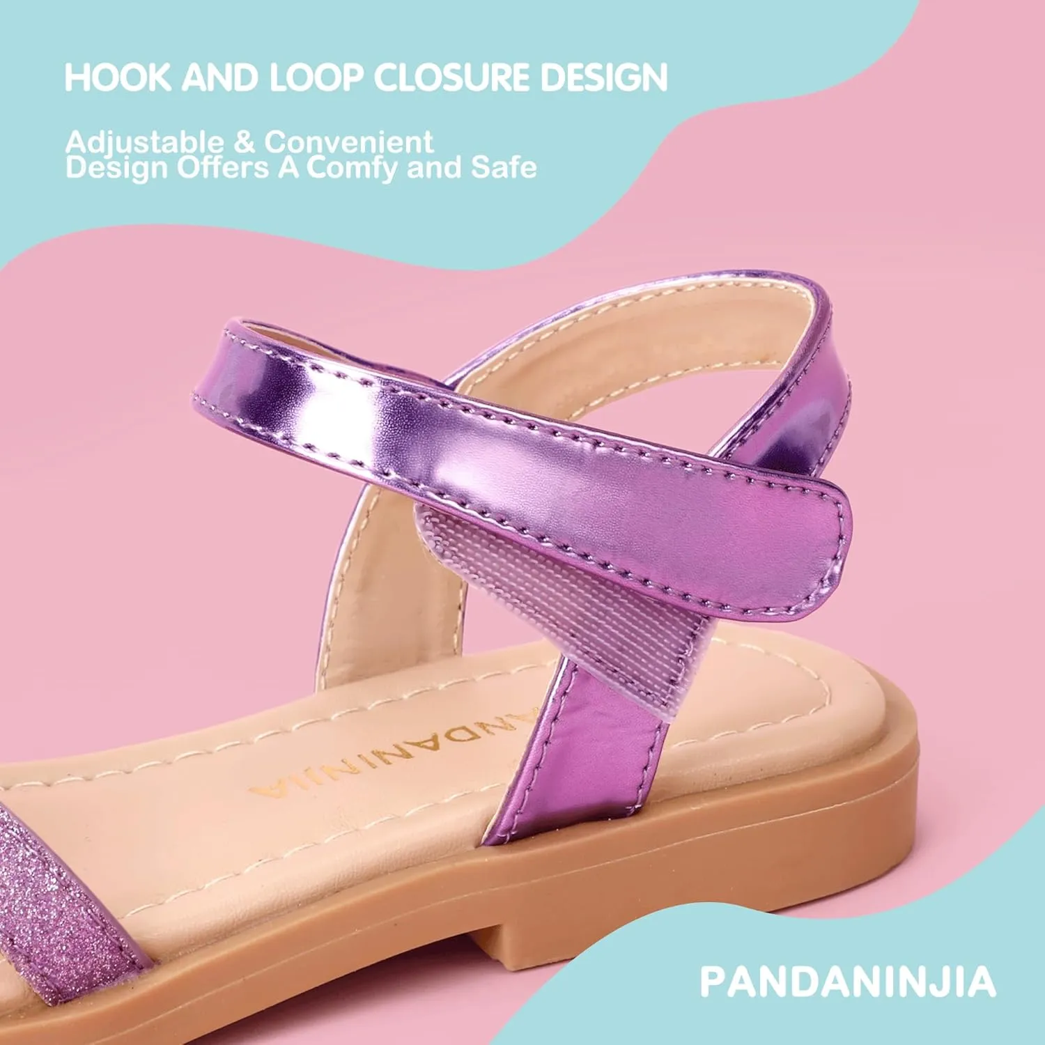 PANDANINJIA Girls Sandals, Open Toe Cute Bow Princess Girls Flats, Sparkly Summer Dress Shoes Sandals for Toddler/Little Kid/Big Kid