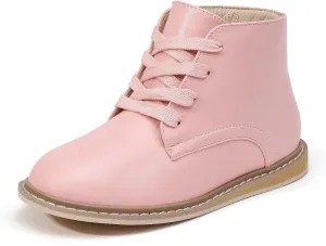 PANDANINJIA Toddler Girls Boots Kids Fashion Spring Fall Short Ankle Booties Comfort Lace Up Girl Flats Dress Shoes