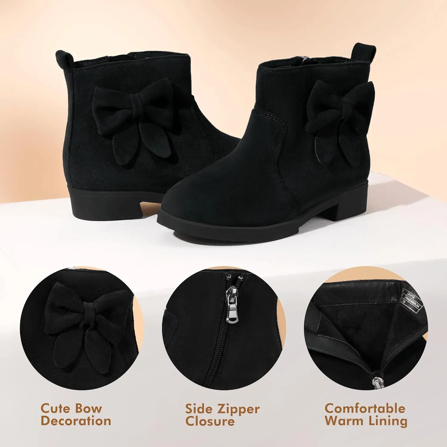 PANDANINJIA Toddler/Little Kid Girl's Sofia Sweet Short Ankle Boots Bowknot Side Zipper Dress Booties