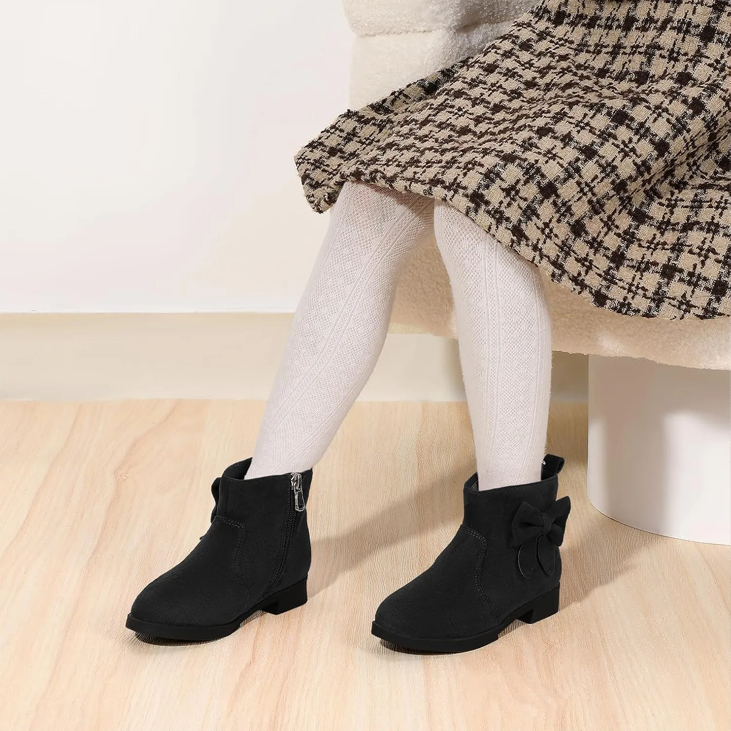 PANDANINJIA Toddler/Little Kid Girl's Sofia Sweet Short Ankle Boots Bowknot Side Zipper Dress Booties