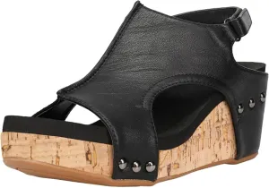 PARTY Women's Wedge Sandals With Buckle Ankle Strap for Dressy Summer, Kally-Black PU-7